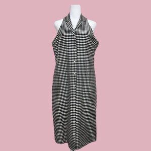 black and white gingham vintage 90s silk sleeveless midi dress